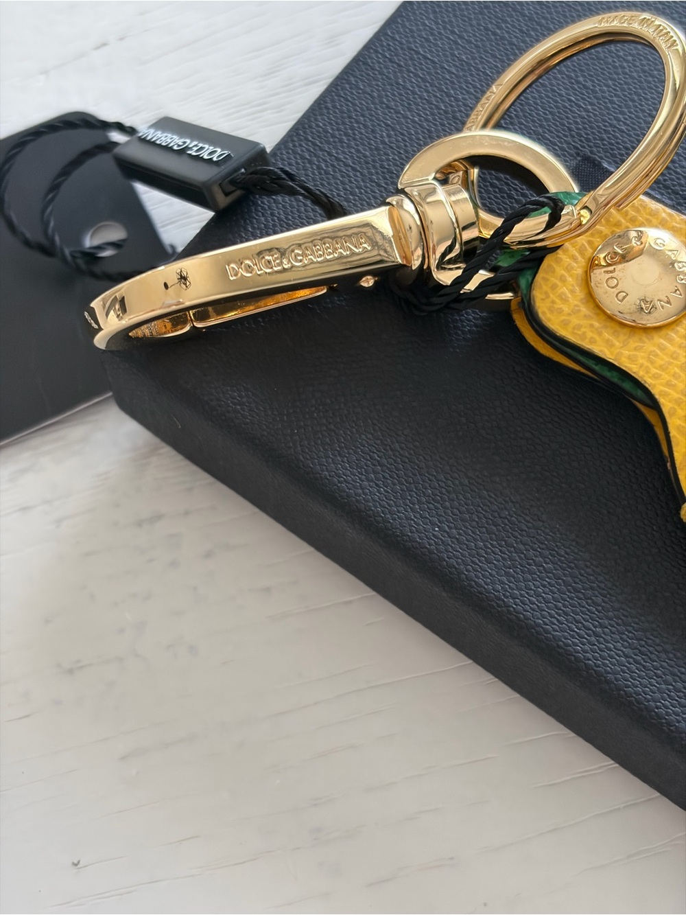 Dolce & Gabbana Dauphine Leather Keyring/AirTag with Gold Hardware - Picture 6 of 6